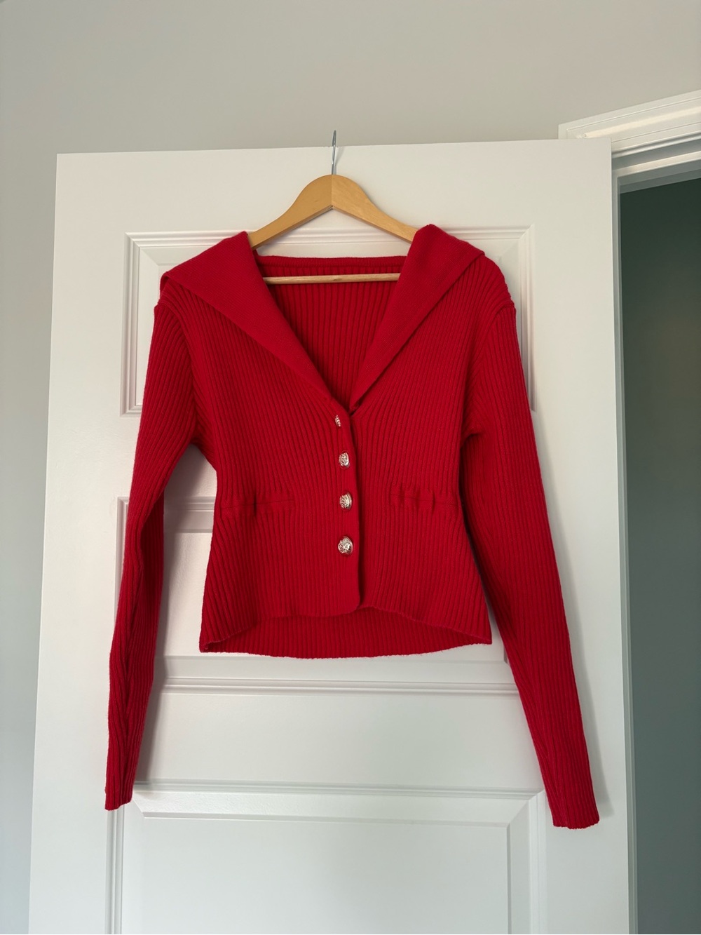 Red Ribbed Button-Front Women’s Sweater Women’s Small